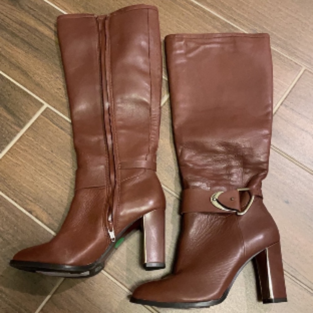 Long Brown Leather Heeled Boots